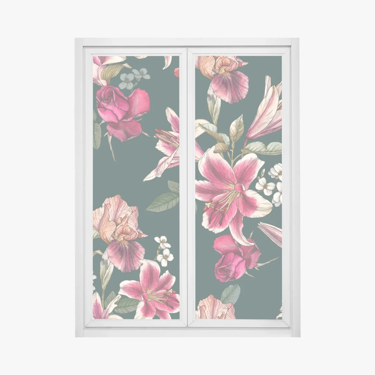 Window decal vintage botanical floral pattern on deep green • Wallissimo® Window decal vintage botanical floral pattern on deep green • Wallissimo®