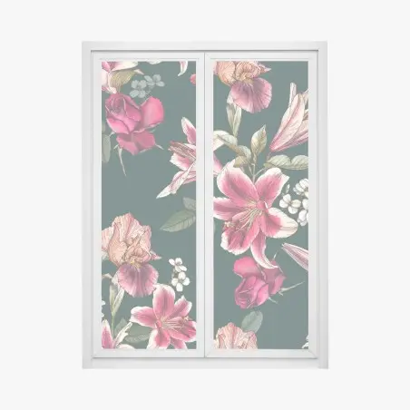 Window decal vintage botanical floral pattern on deep green • Wallissimo®