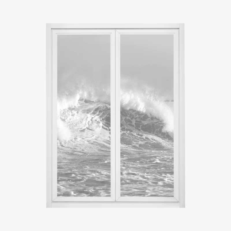 Window decal dramatic monochrome ocean wave