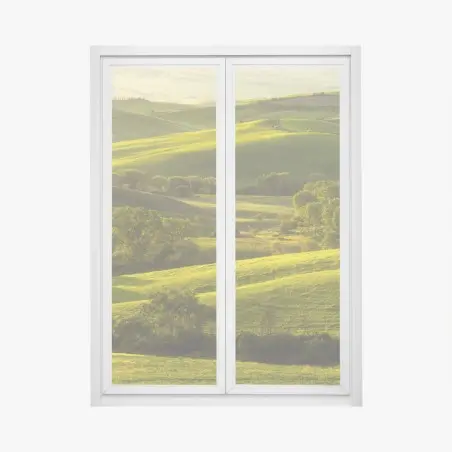 Window decal sunlit rolling green hills • Wallissimo®