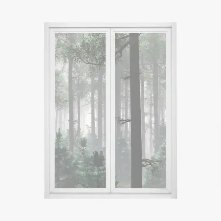 Window decal misty evergreen forest panorama • Wallissimo®