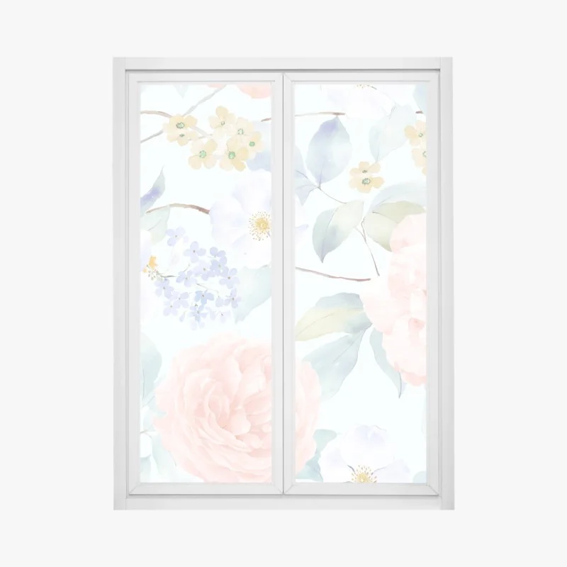 Window decal soft pastel floral watercolor blooms