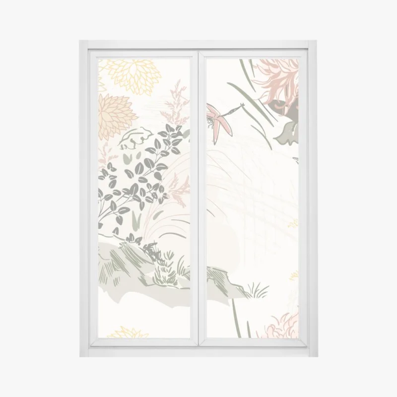 Window decal soft pastel floral pattern