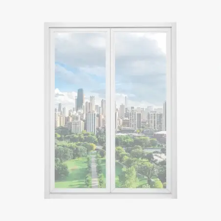 Window decal city skyline above a green park • Wallissimo®