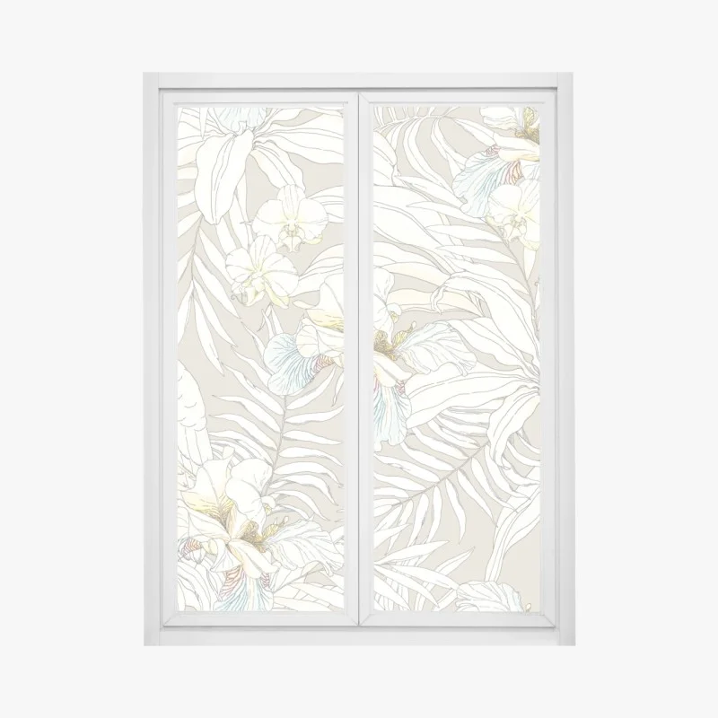 Window decal tropical cockatoo floral pattern