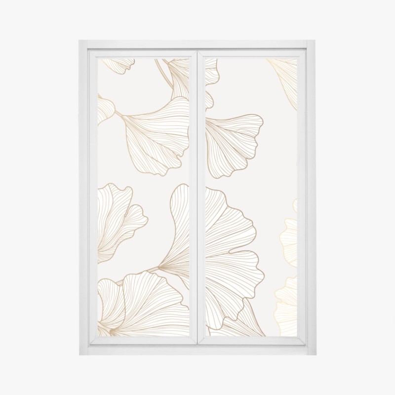 Window decal delicate golden ginkgo botanical pattern