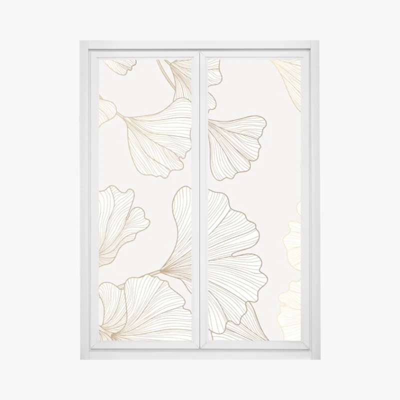 Window decal delicate golden ginkgo botanical pattern