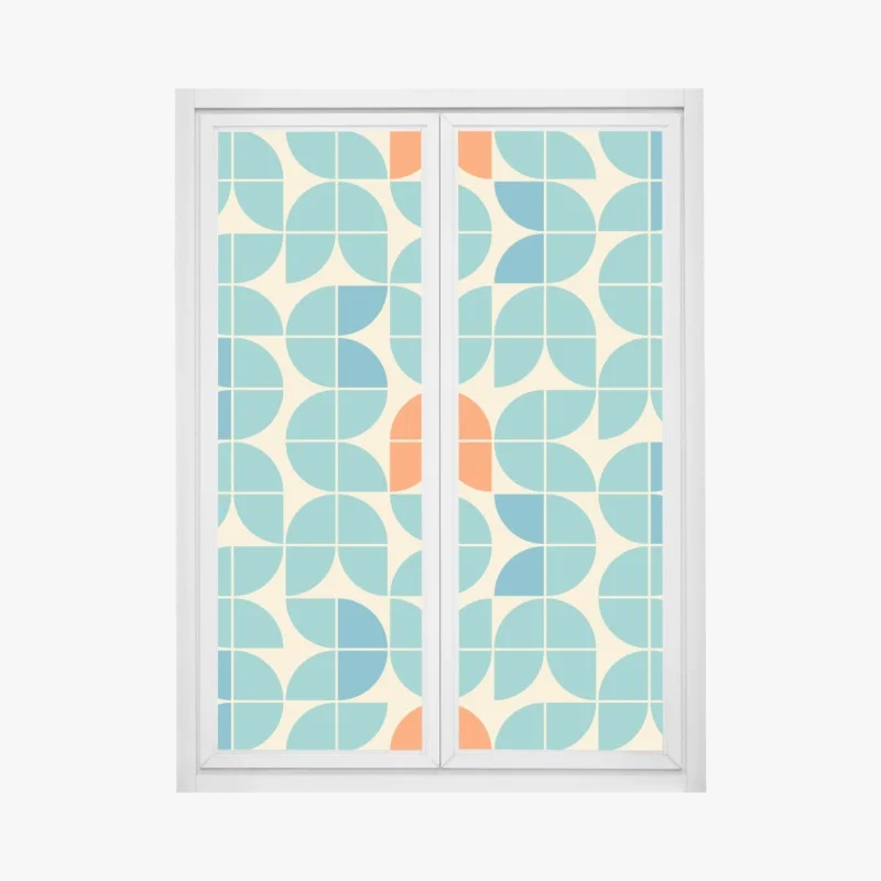 Window decal retro geometric tile pattern in turquoise and orange
