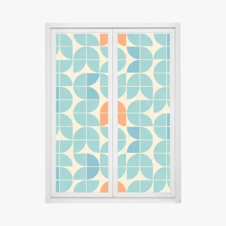 Window decal retro geometric tile pattern in turquoise and orange • Wallissimo®