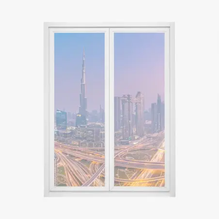 Window decal Dubai skyline at dusk panoramic cityscape • Wallissimo®