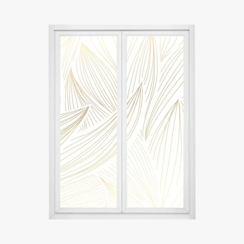 Window decal golden leaf line art