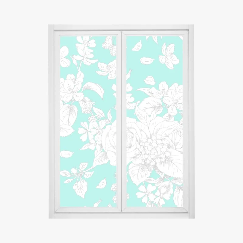 Window decal turquoise floral botanical pattern