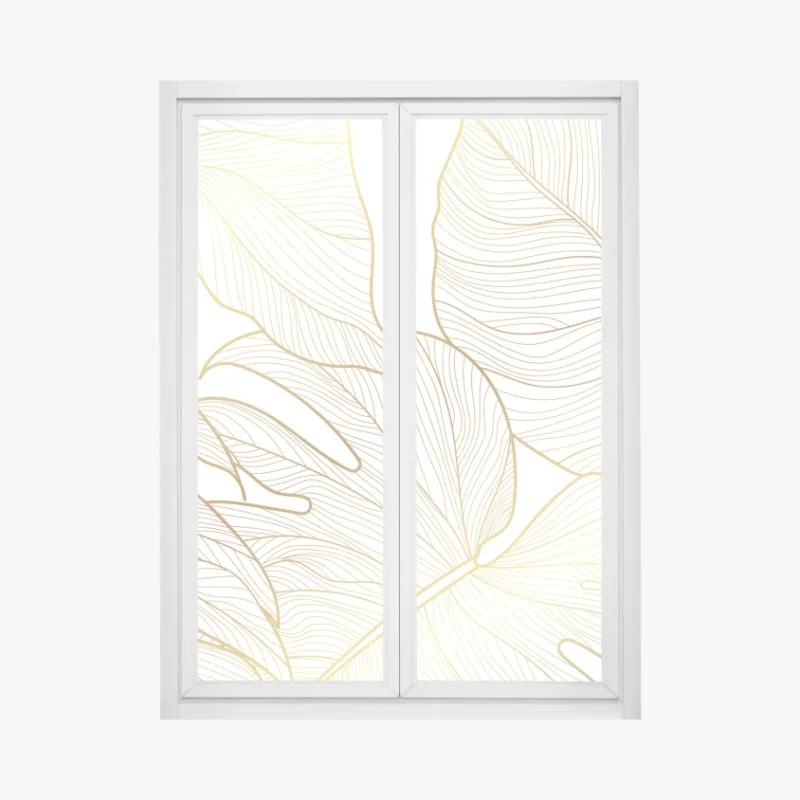 Window decal golden botanical line art