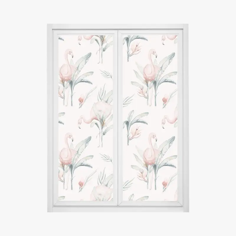 Window decal watercolor flamingo tropical pattern