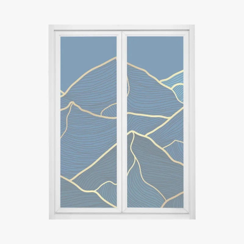 Window decal golden line mountain landscape