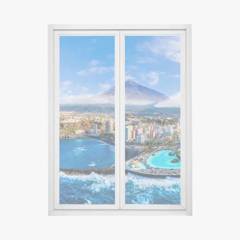 Window decal aerial panorama of Tenerife coastline with Mount Teide