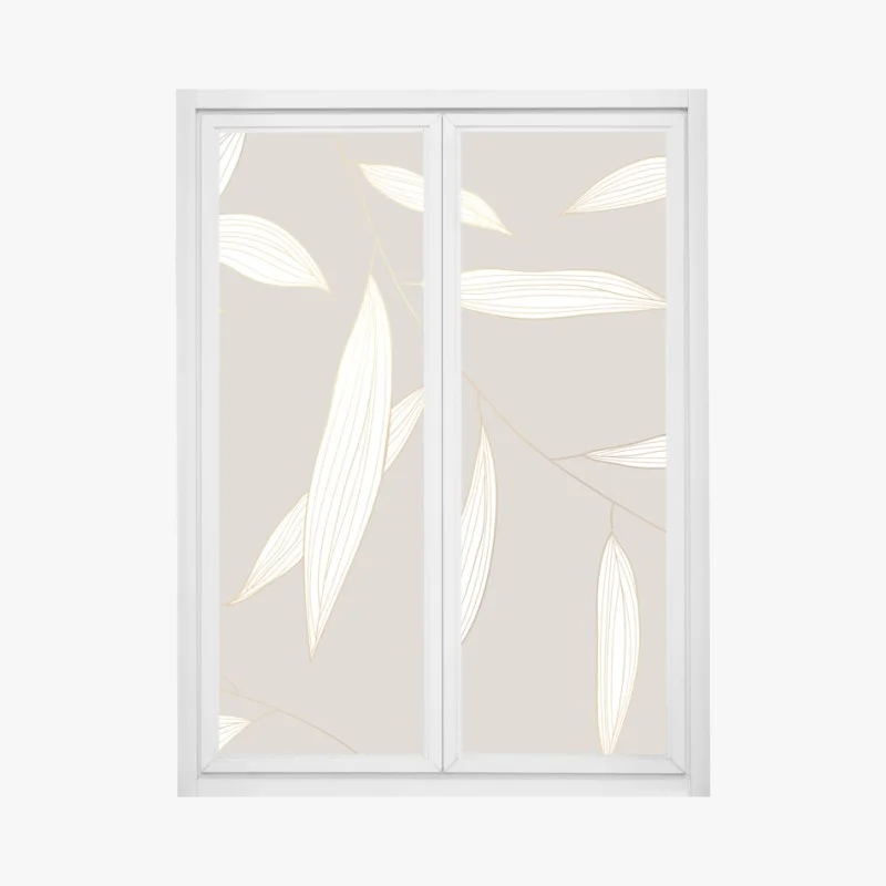Window decal delicate gold-lined leaves on beige background
