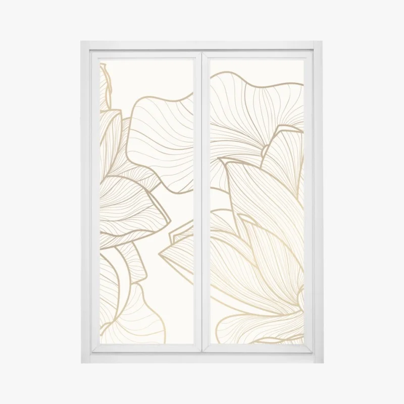 Window decal elegant gold line floral illustration