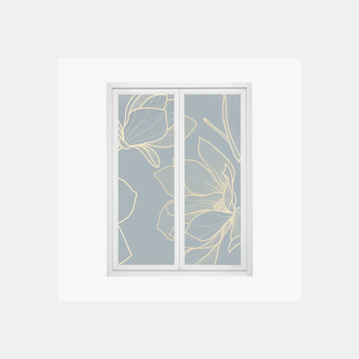 Window decal gold magnolia line art on teal • Wallissimo® Window decal gold magnolia line art on teal • Wallissimo®