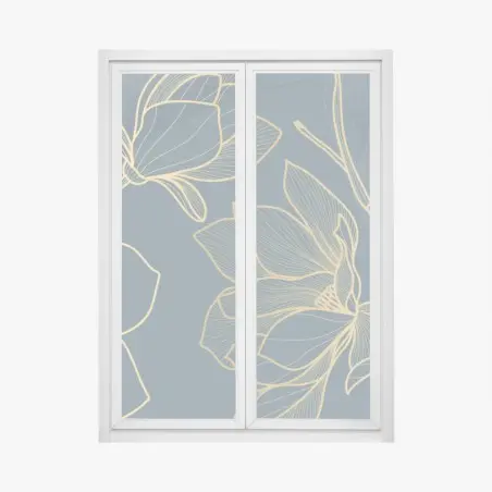 Window decal gold magnolia line art on teal • Wallissimo®