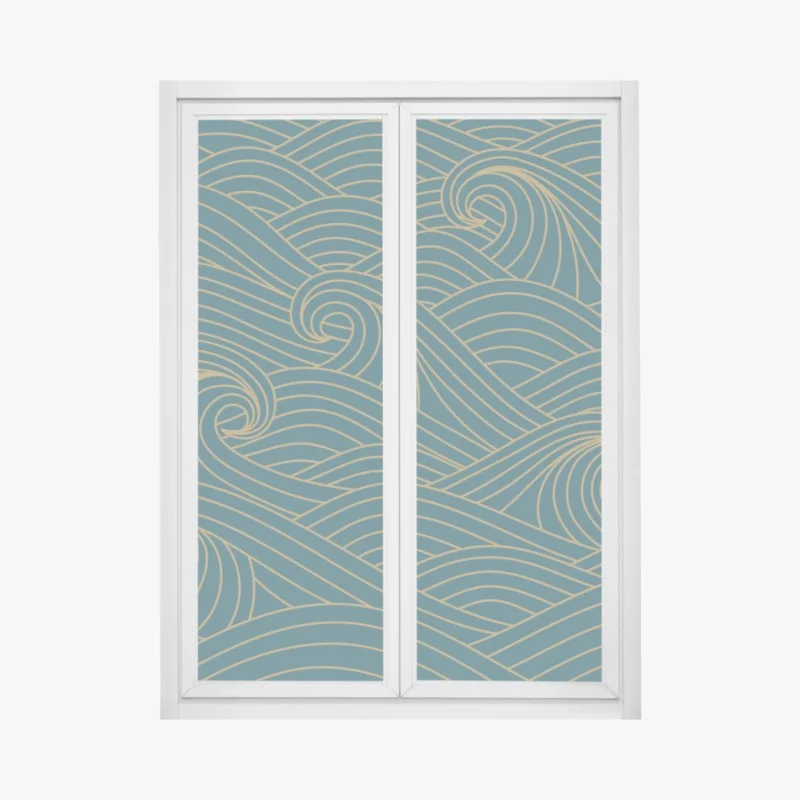 Window decal gold-lined teal wave pattern