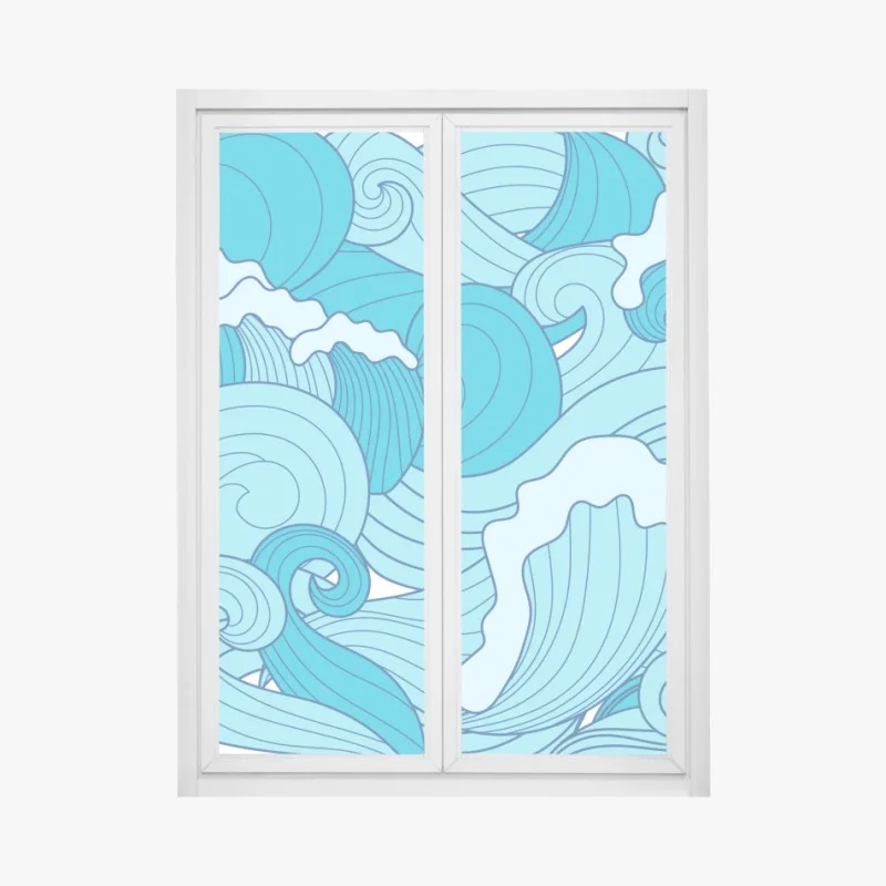 Window decal blue ocean waves pattern