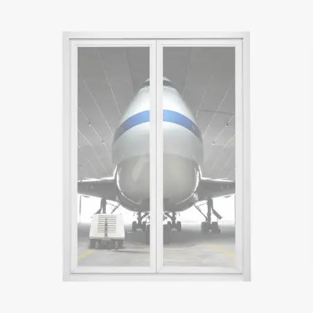 Window decal front-facing cargo jet in hangar • Wallissimo®