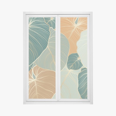 Window decal teal and gold botanical leaf pattern • Wallissimo®