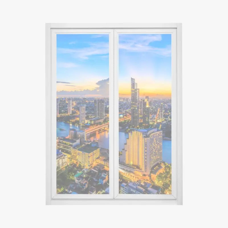 Window decal vibrant city skyline at dusk