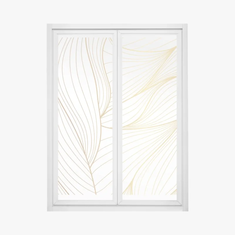 Window decal golden flowing lines abstract design
