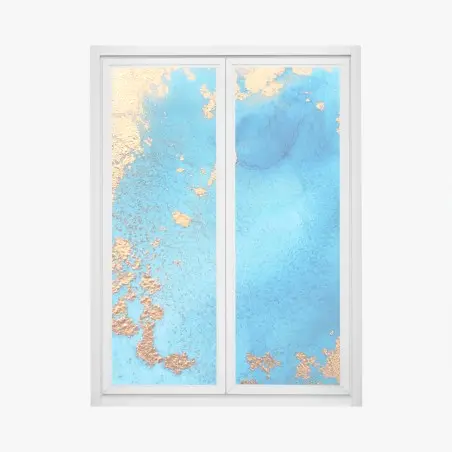 Window decal blue and gold abstract ocean texture • Wallissimo®