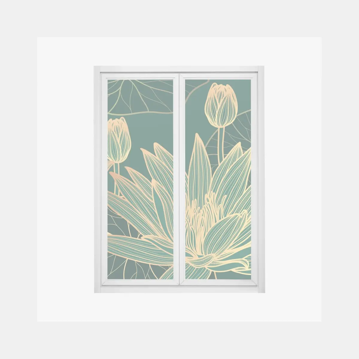 Window decal gold lotus floral illustration on emerald background ⁕ Wallissimo® Window decal gold lotus floral illustration on emerald background ⁕ Wallissimo®