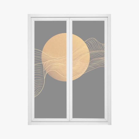 Window decal golden waves on black abstract composition • Wallissimo®