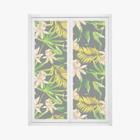 Window decal tropical orchid floral pattern on dark background • Wallissimo®