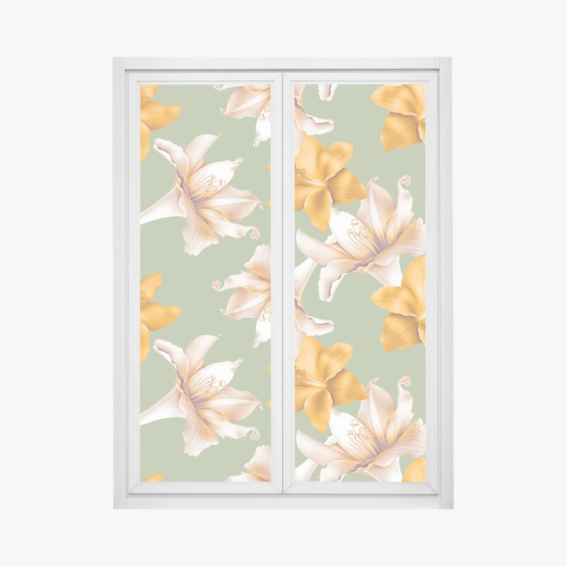 Window decal golden lily botanical pattern