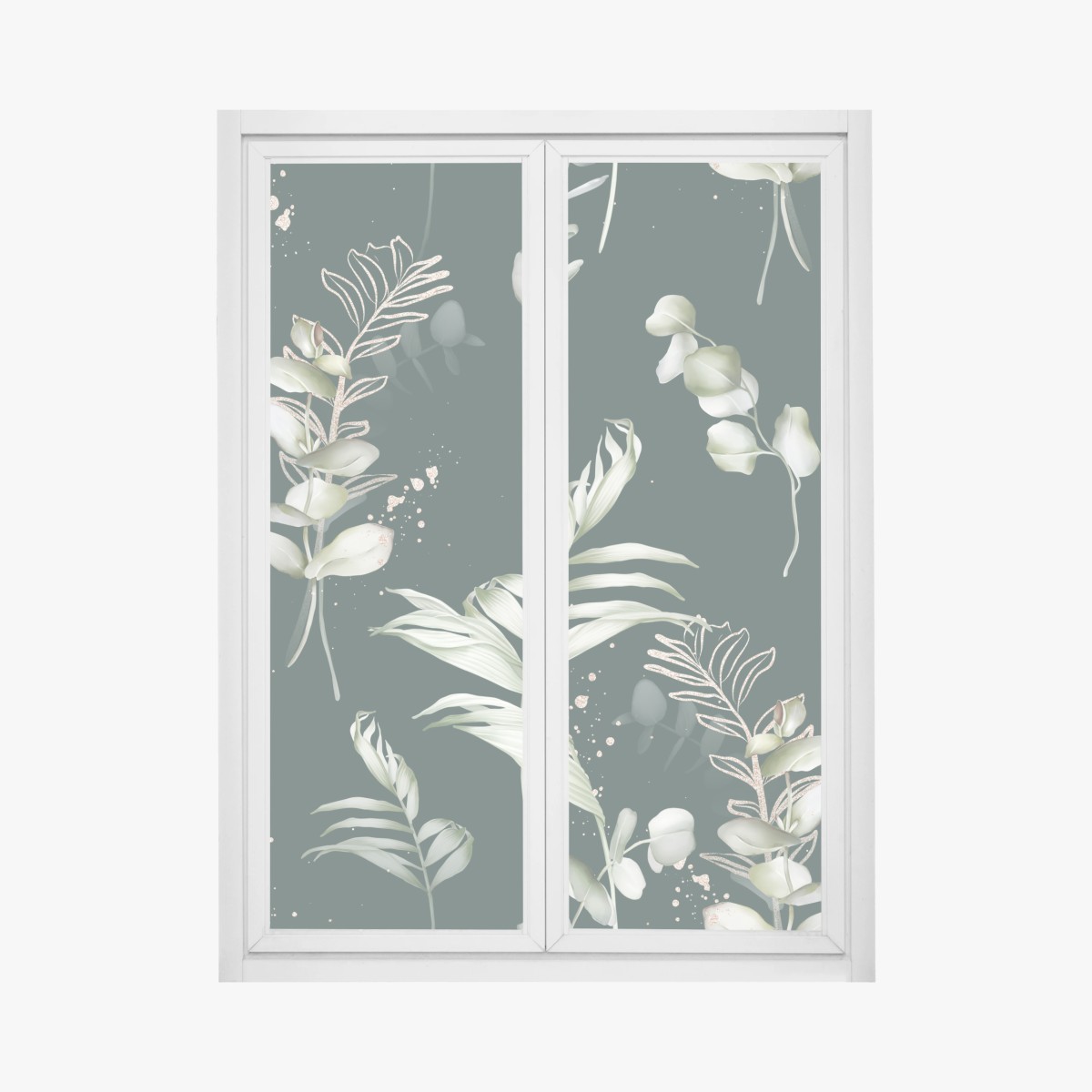 Window decal eucalyptus botanical pattern with gold accents • Wallissimo® Window decal eucalyptus botanical pattern with gold accents • Wallissimo®