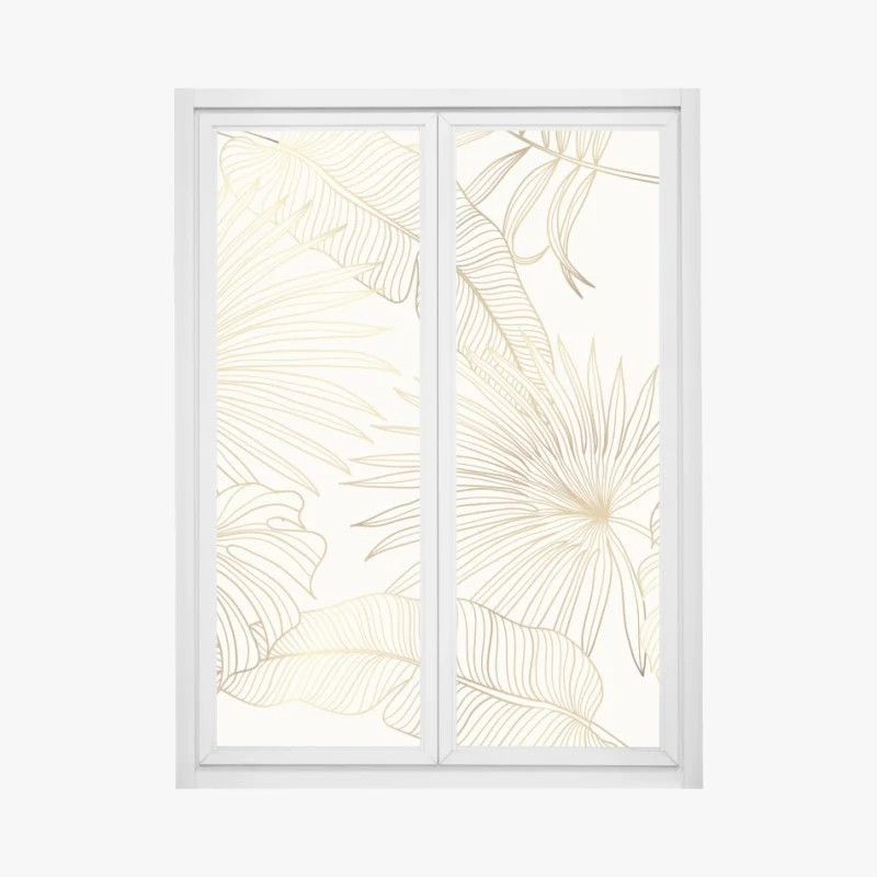 Window decal golden tropical leaves pattern