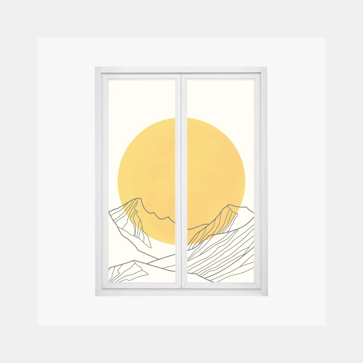 Window decal golden sun over minimalist mountains • Wallissimo® Window decal golden sun over minimalist mountains • Wallissimo®