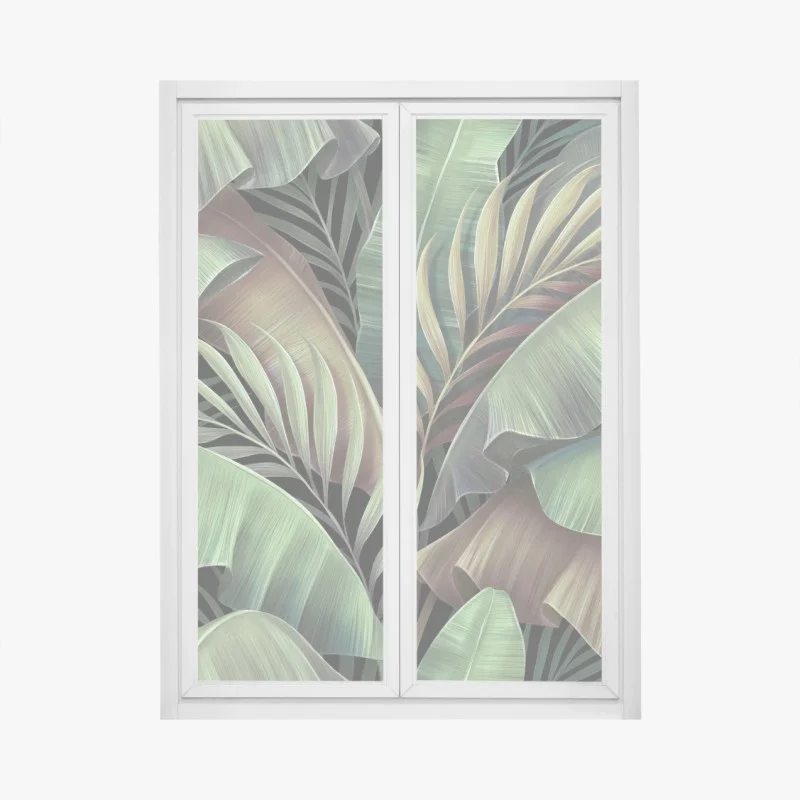 Window decal tropical leaves botanical pattern