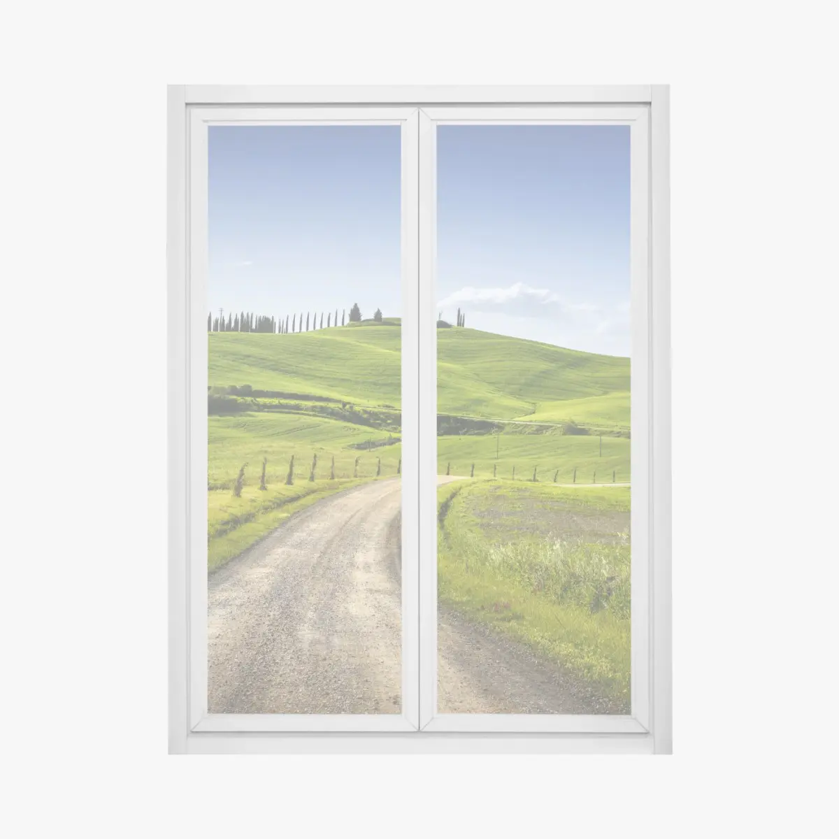 Window decal Tuscany country road through rolling green hills • Wallissimo® Window decal Tuscany country road through rolling green hills • Wallissimo®