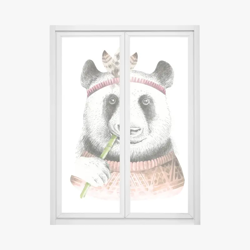 Window decal boho watercolor panda with feathers