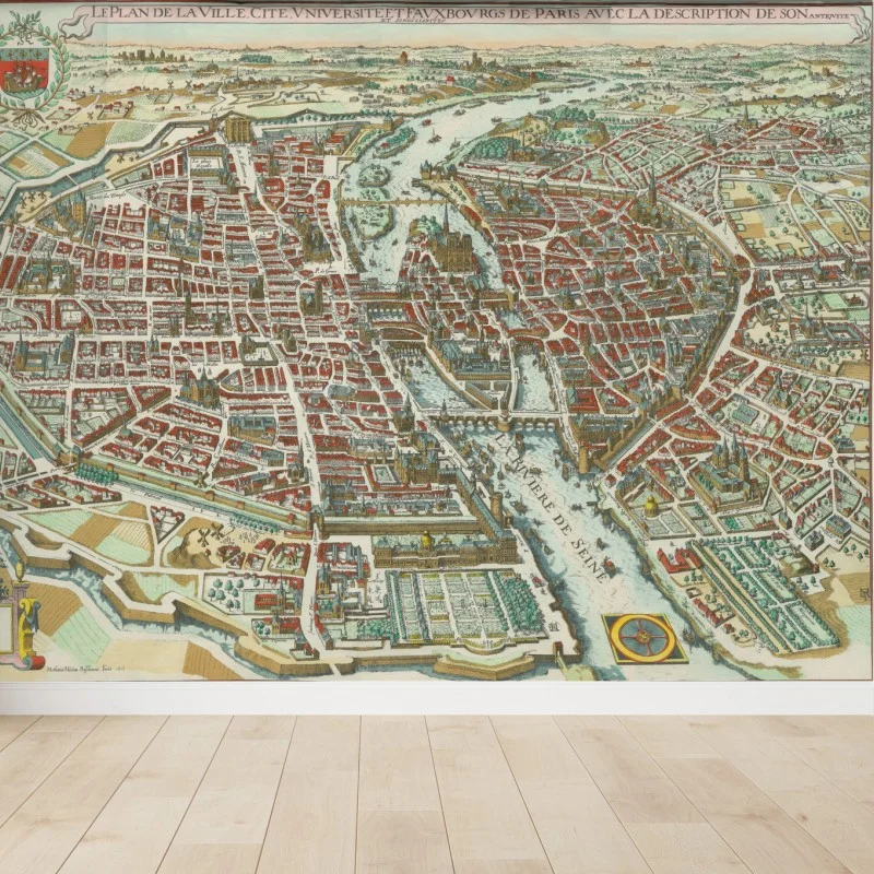 Wall mural antique city map of Paris