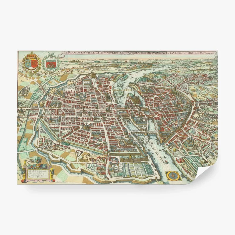 Wall mural antique city map of Paris