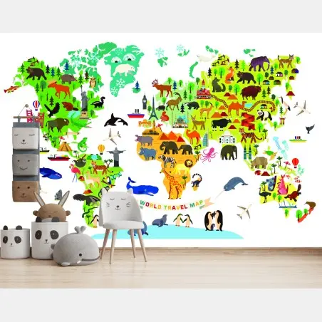 Wall mural colorful world travel map • Wallissimo®
