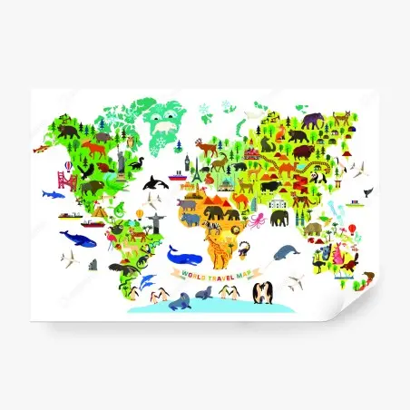 Wall mural colorful world travel map • Wallissimo®