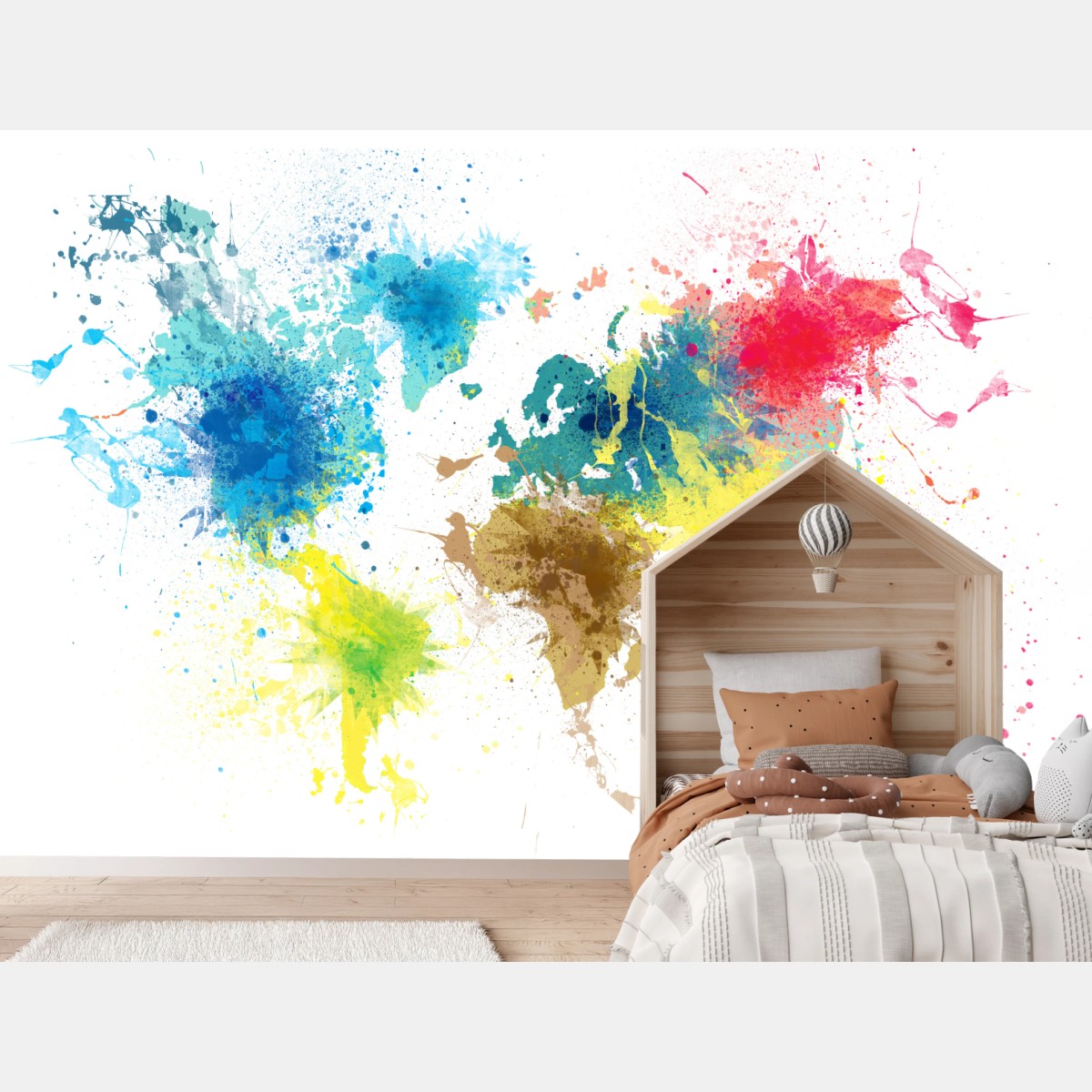 Wall mural color splash world map • Wallissimo®