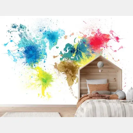 Wall mural color splash world map • Wallissimo®