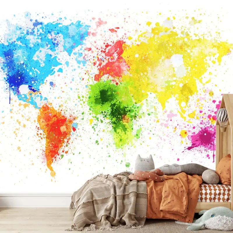 Wall mural colorful watercolor world map