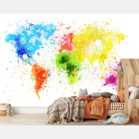 Wall mural colorful watercolor world map • Wallissimo®