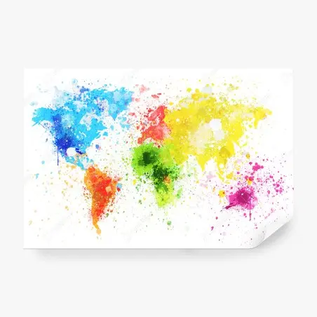 Wall mural colorful watercolor world map • Wallissimo®